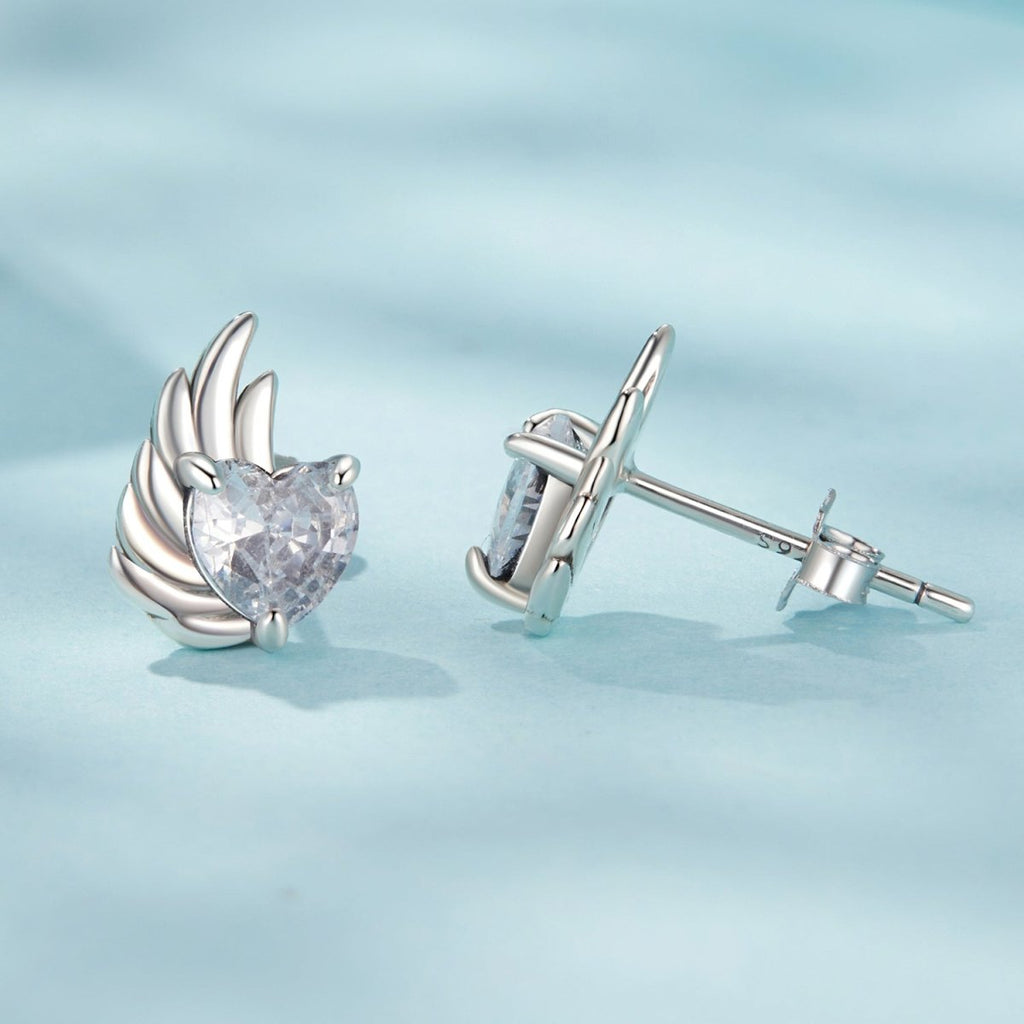 Winged Heart Sparkle Stud Earrings