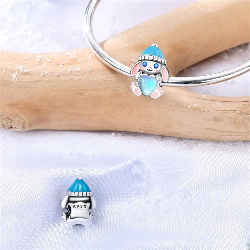 Winter Bunny with Blue Heart Charm