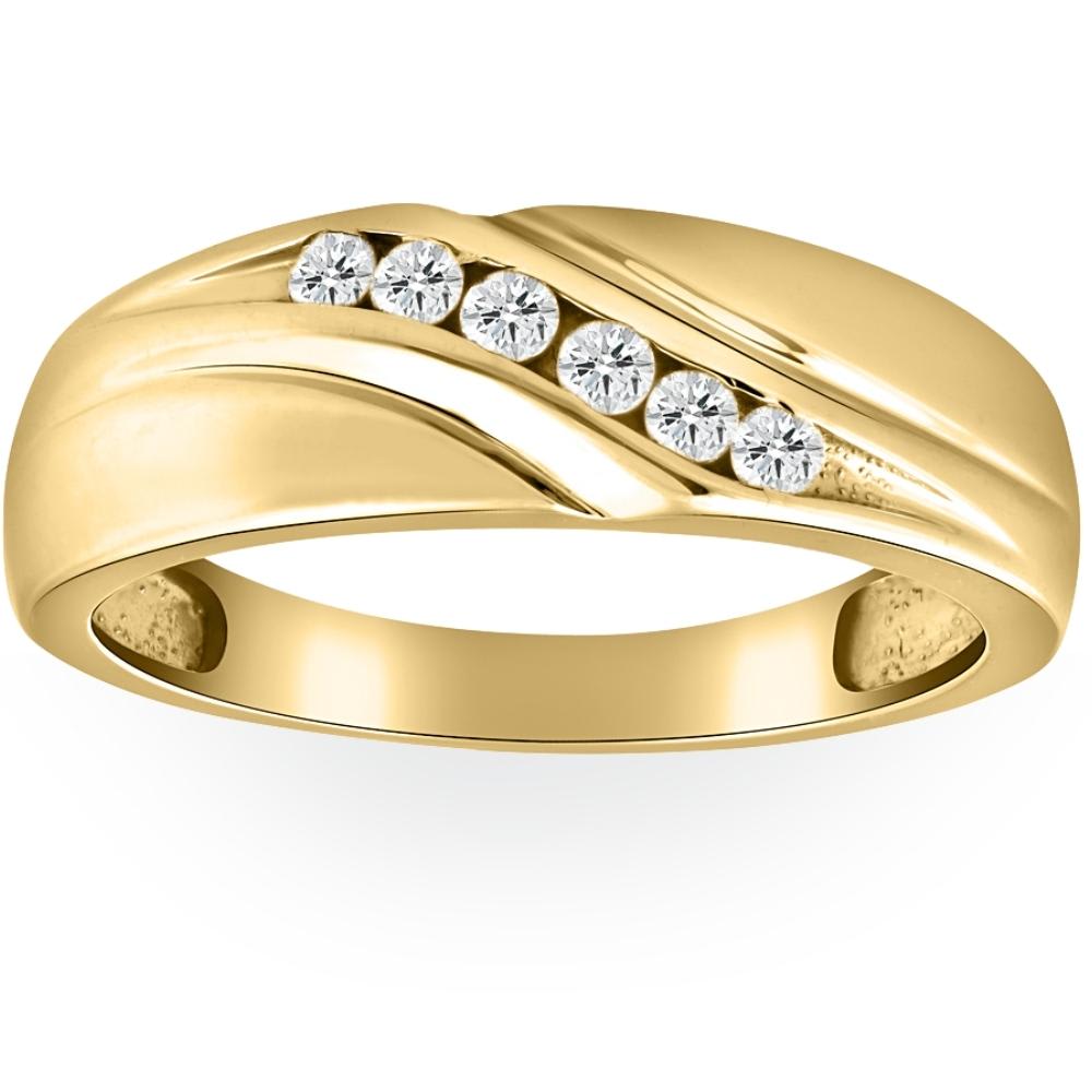Mens 14K Yellow Gold 1/4ct Diamond Wedding Ring Band Size Selectable