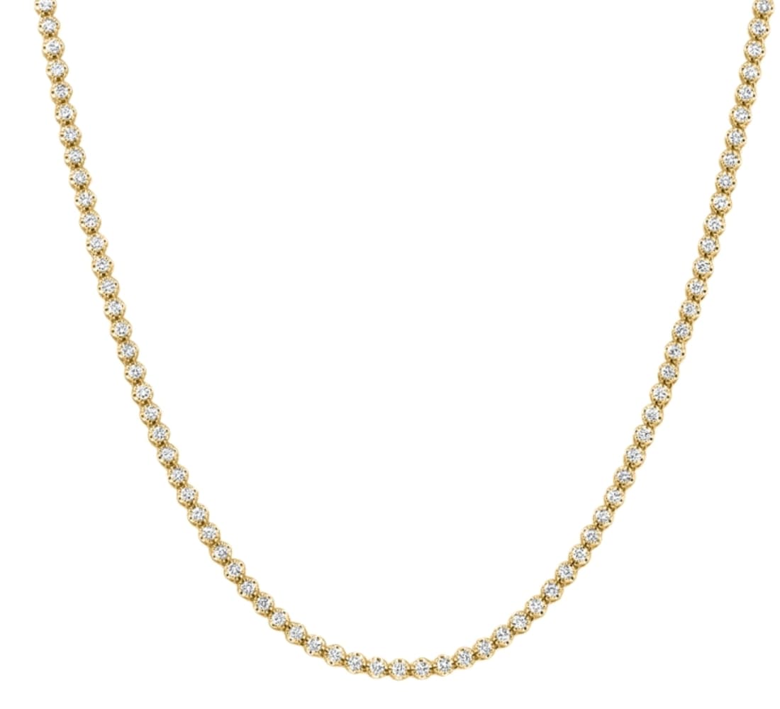 6Ct Round Lab Grown Diamond Tennis Necklace 14k Yellow Gold 18" Lab Grown