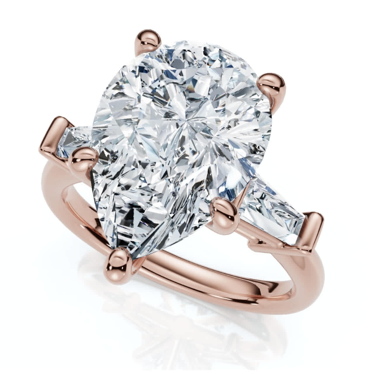 5 3/4Ct Certified Pear & Baguette Diamond Engagement Ring 14k Gold Lab grown