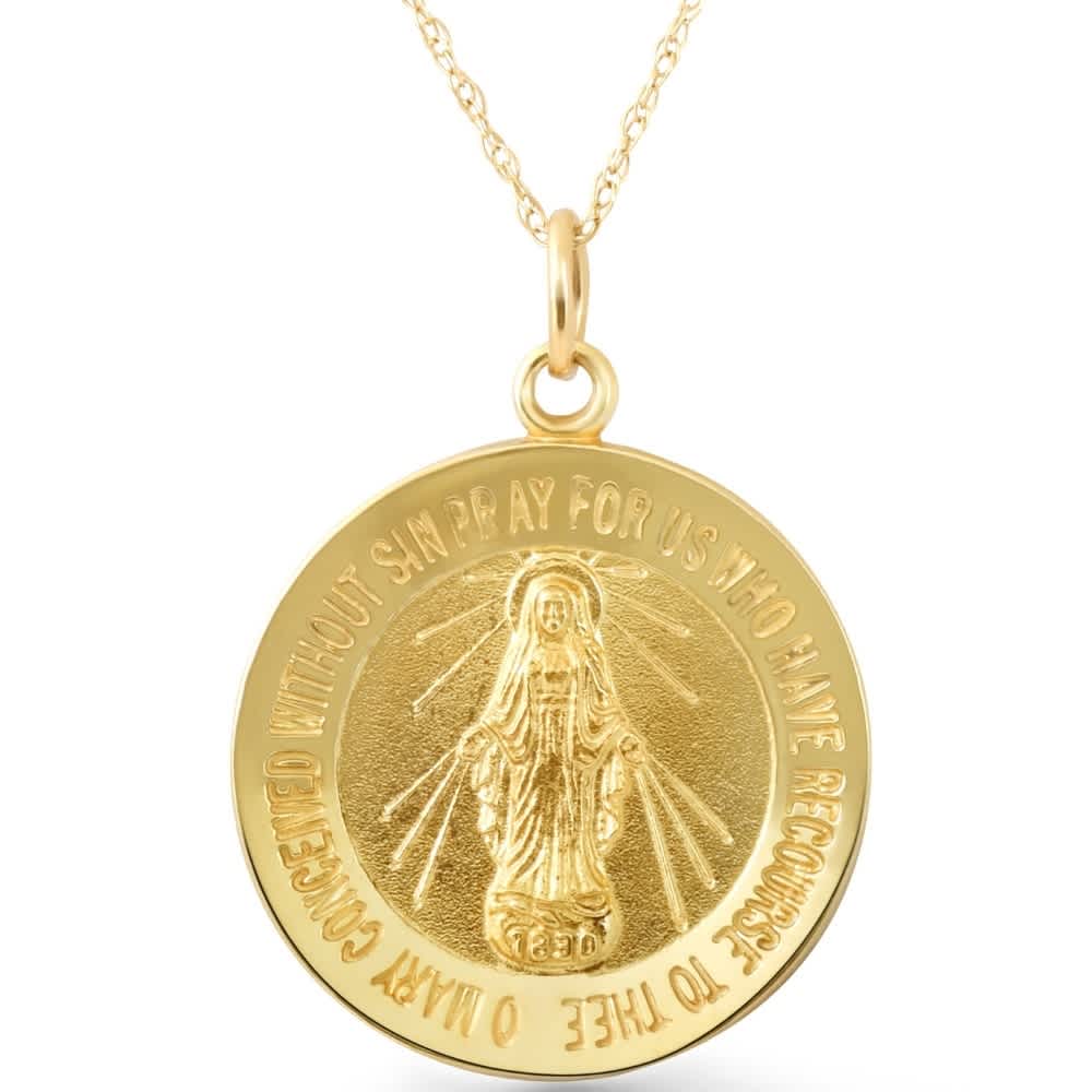 14k  Yellow Gold St. Mary Medal Pendant  1" Tall 4 Grams