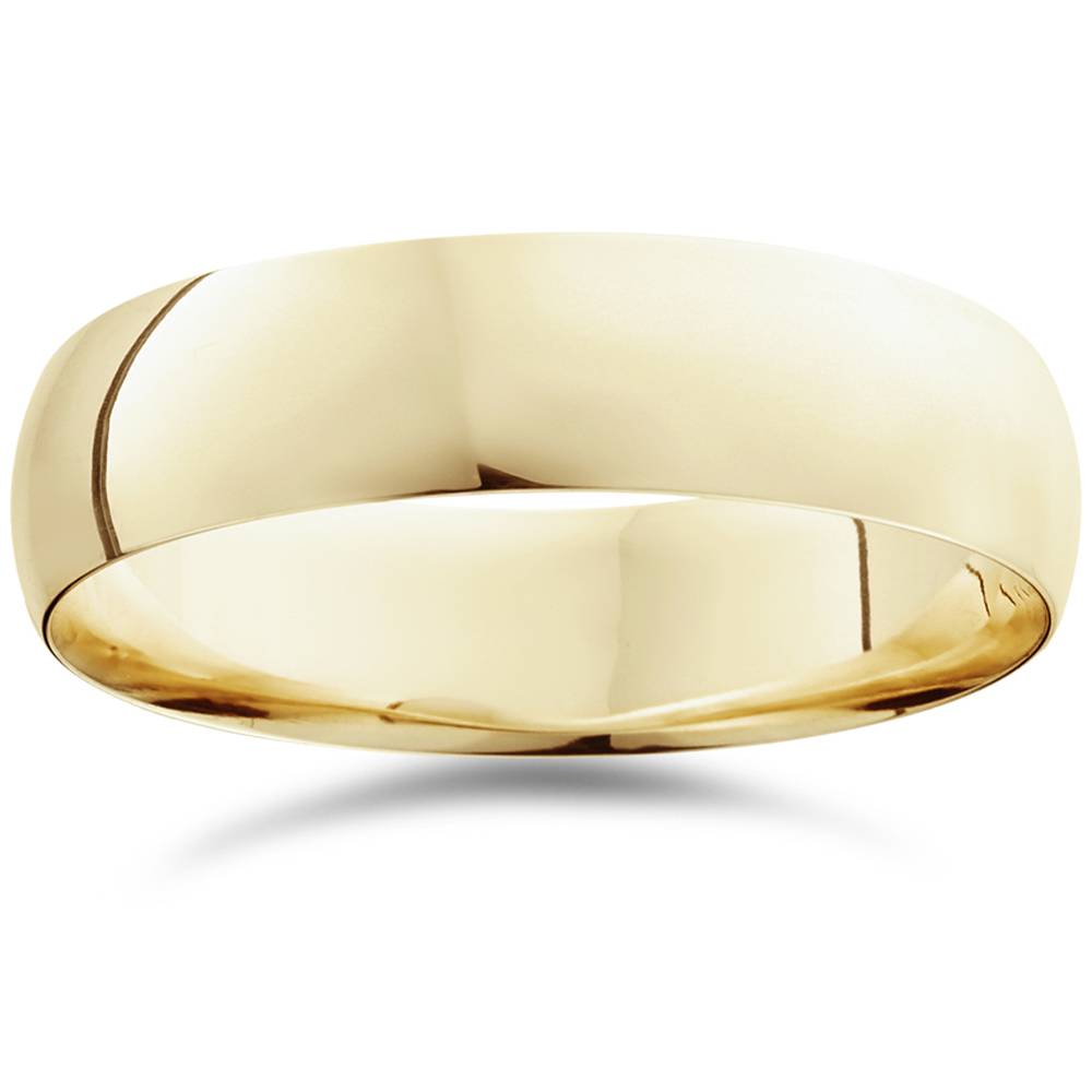6mm Dome High Polished Wedding Band 14K Yellow Gold Size Selectable