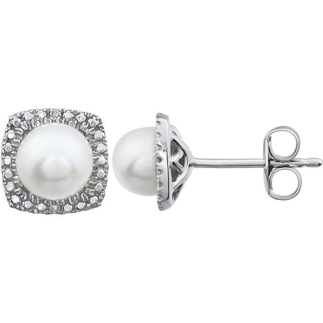 Sterling Silver Freshwater Cultured Pearl & .015 CTW Diamond Earrings Size: 7