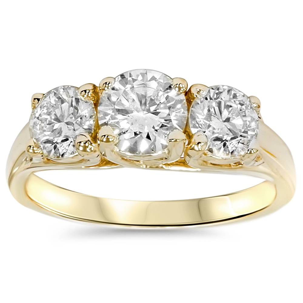 2ct Three Stone Diamond Engagement 14K Yellow Gold Ring Size Selectable