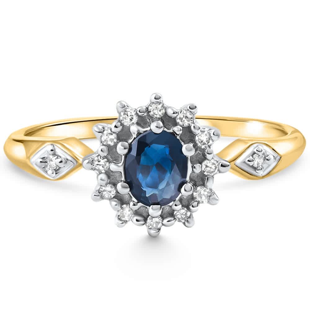 Women's Sapphire and Diamond Floral Designed Ring in Solid Gold