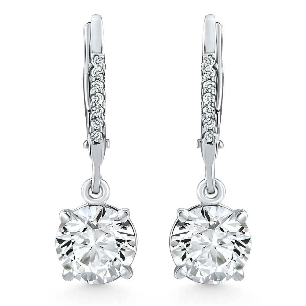 2.07Ct TW Diamond Dangle Lever Back Hoops 10k White Gold Lab Grown
