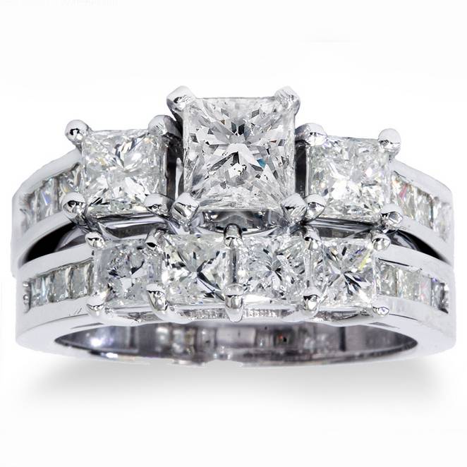 3 1/2ct Princess Cut Diamond Engagement Ring Wedding Set 14K White Gold Size Selectable