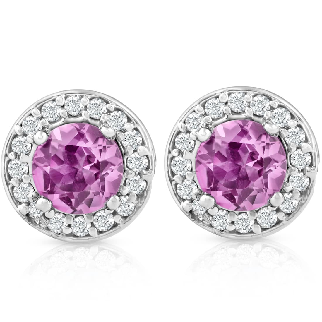 5/8ct Halo Diamond Pink Sapphire Studs 14K White Gold