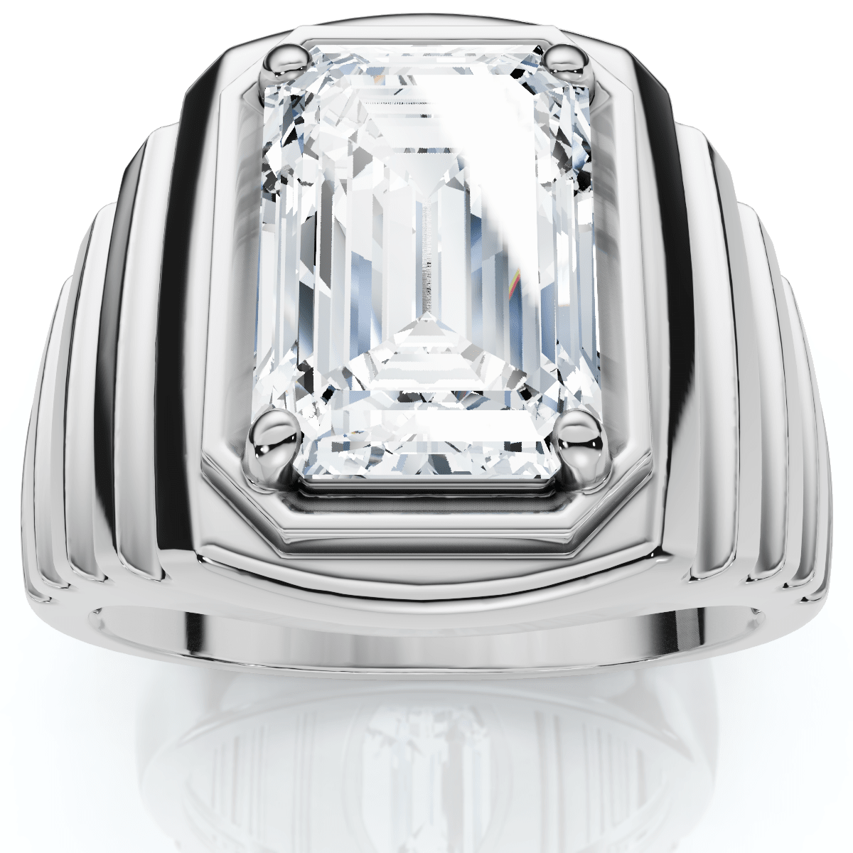 Men's Certified 4Ct Emerald Cut Diamond Ring Ridged Gold Band Lab Grown
