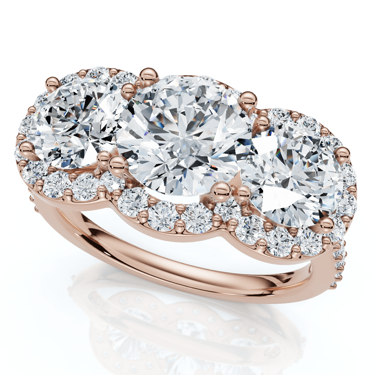 Certified 3 3/4Ct Three Stone Diamond Engagement Ring 14k Gold Lab Grown