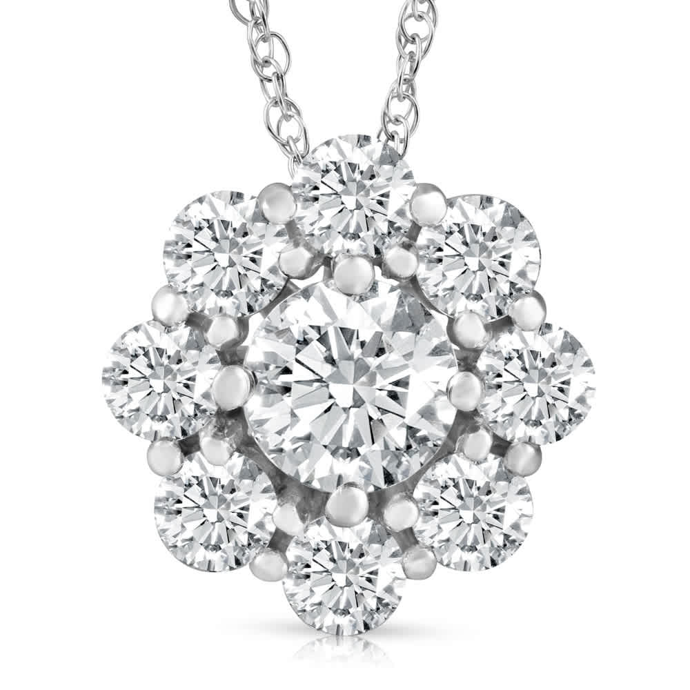 VS 3 Ct Diamond & Moissanite Halo Pendant 14k White Gold 18" Lab Grown Necklace