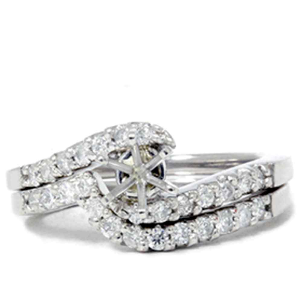 1/2ct Semi Mount Engagement Curve Wedding Ring Set 14K Size Selectable