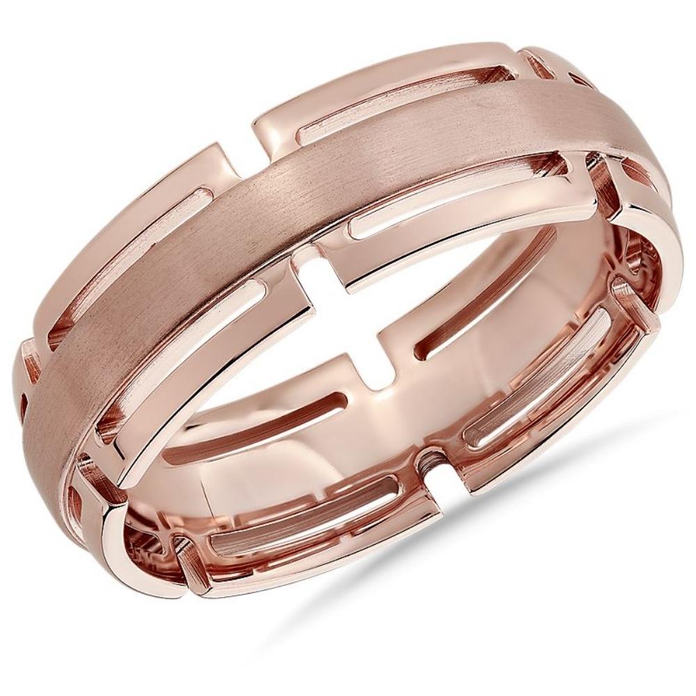 Men's 7mm Modern Link Edge Wedding Ring in White, Yellow, or Rose Gold