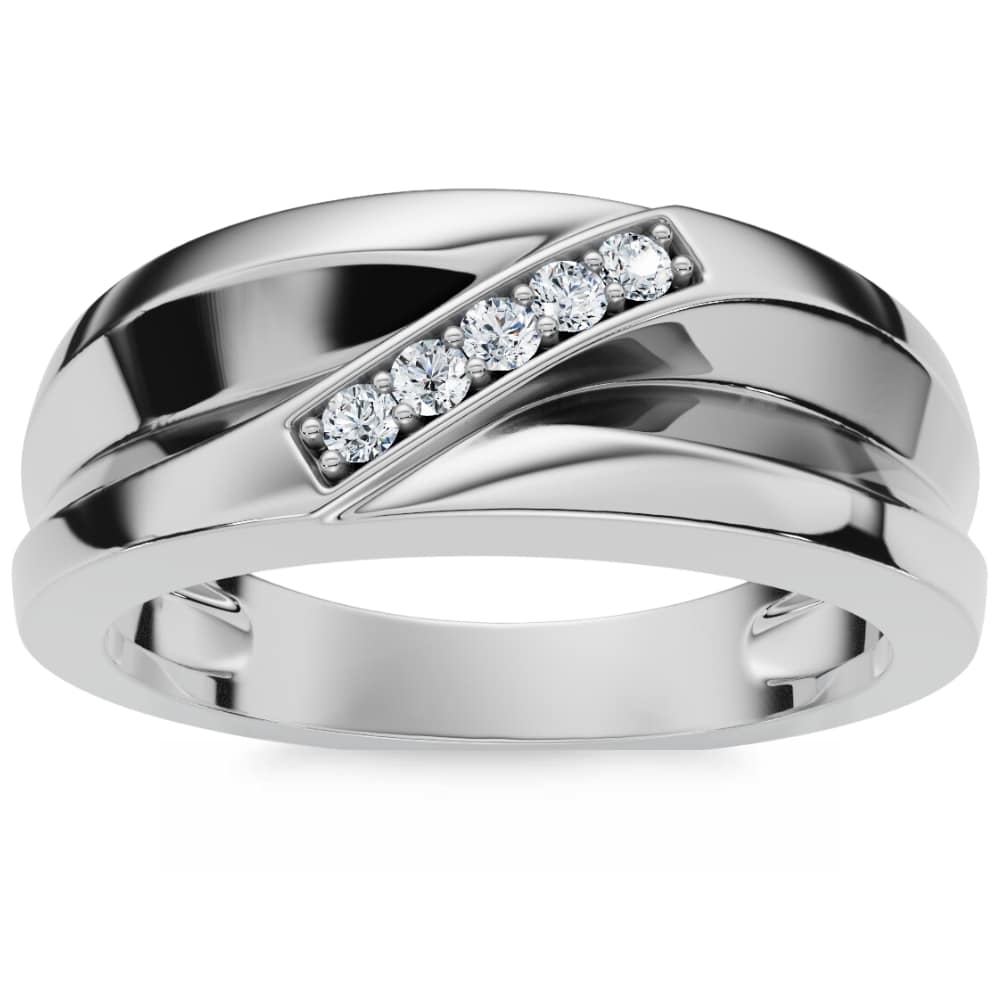 Mens High Polished White Gold Diamond Anniversary Ring Size Selectable