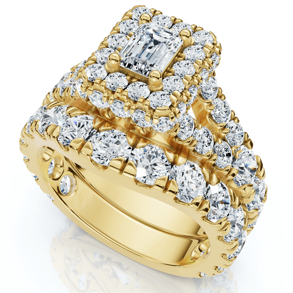 4Ct TW Emerald Cut Halo Diamond Engagement Wedding Ring Set Lab Grown Gold