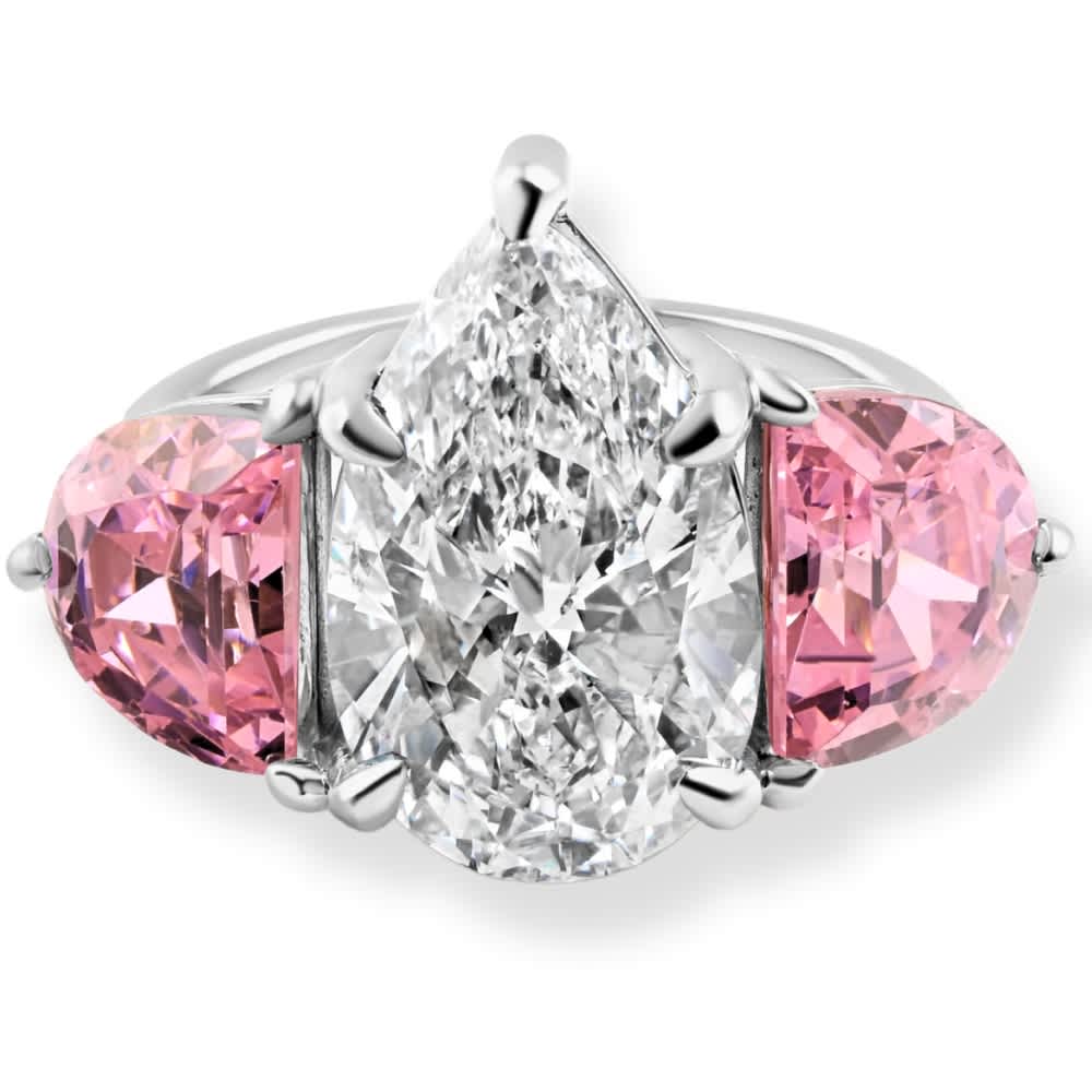 Certified 15.40Ct Pear Shape Diamond Pink Topaz Engagement Ring Gold Lab Grown Size: 7