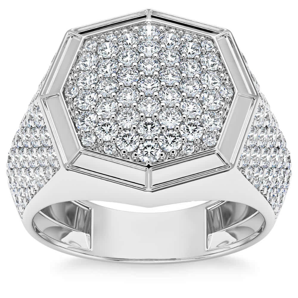 2 1/2Ct Diamond Men's Hexagon Pave Hip Hop Ring in 14k Gold