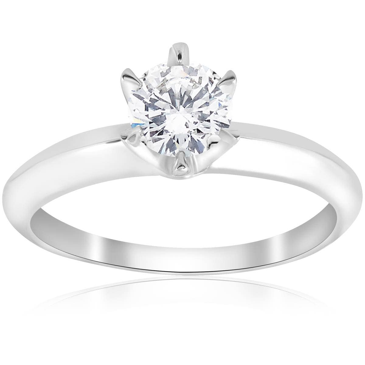 1/2ct Diamond Solitaire Engagement Ring 14K White Gold Size Selectable