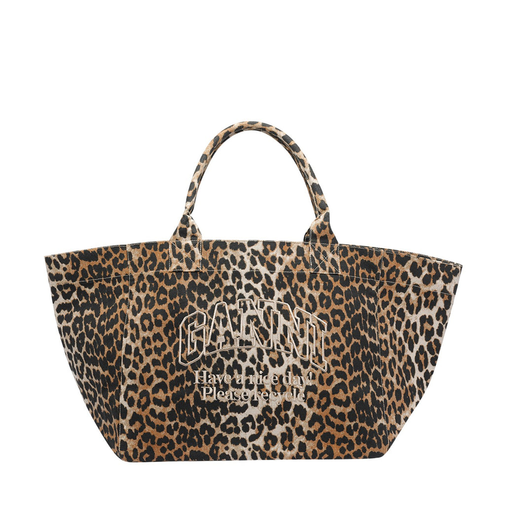 Ganni Women Xxl Leopard Logo Tote Bag