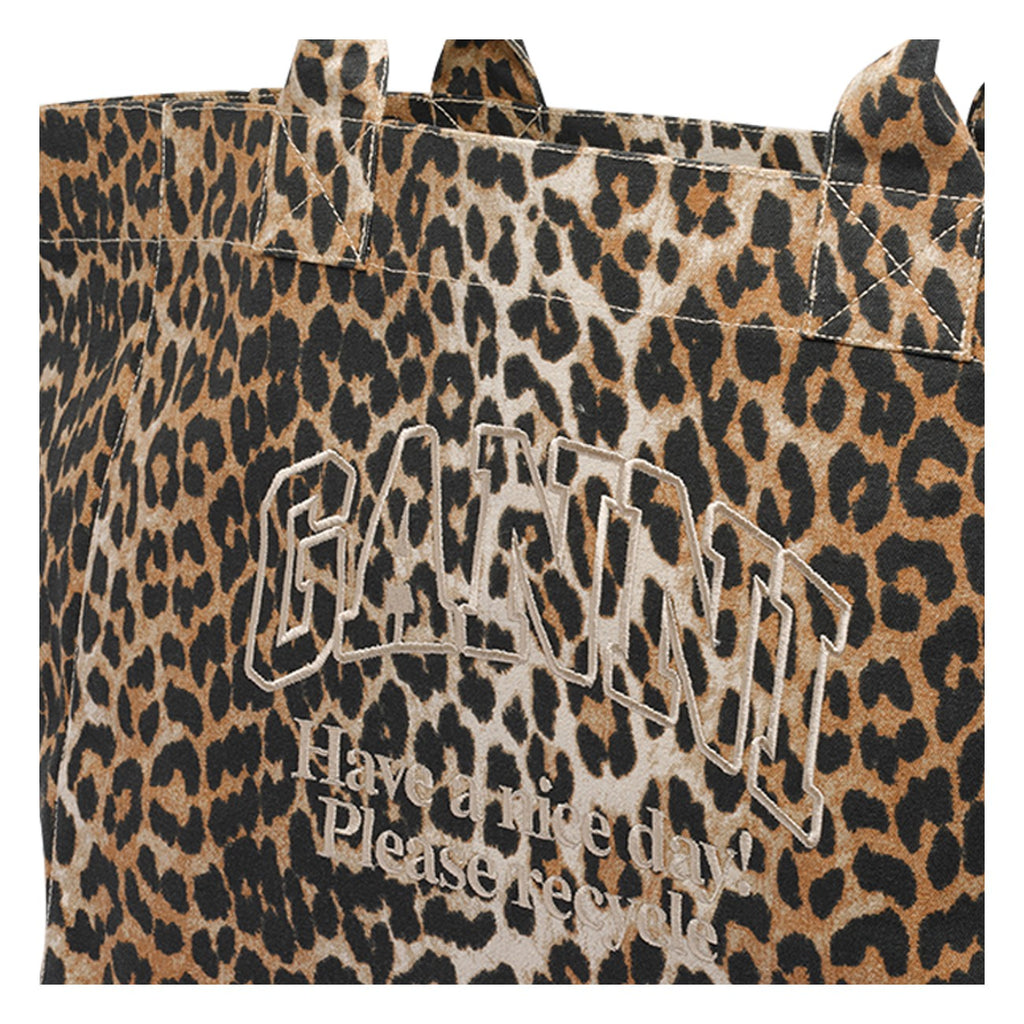 Ganni Women Xxl Leopard Logo Tote Bag
