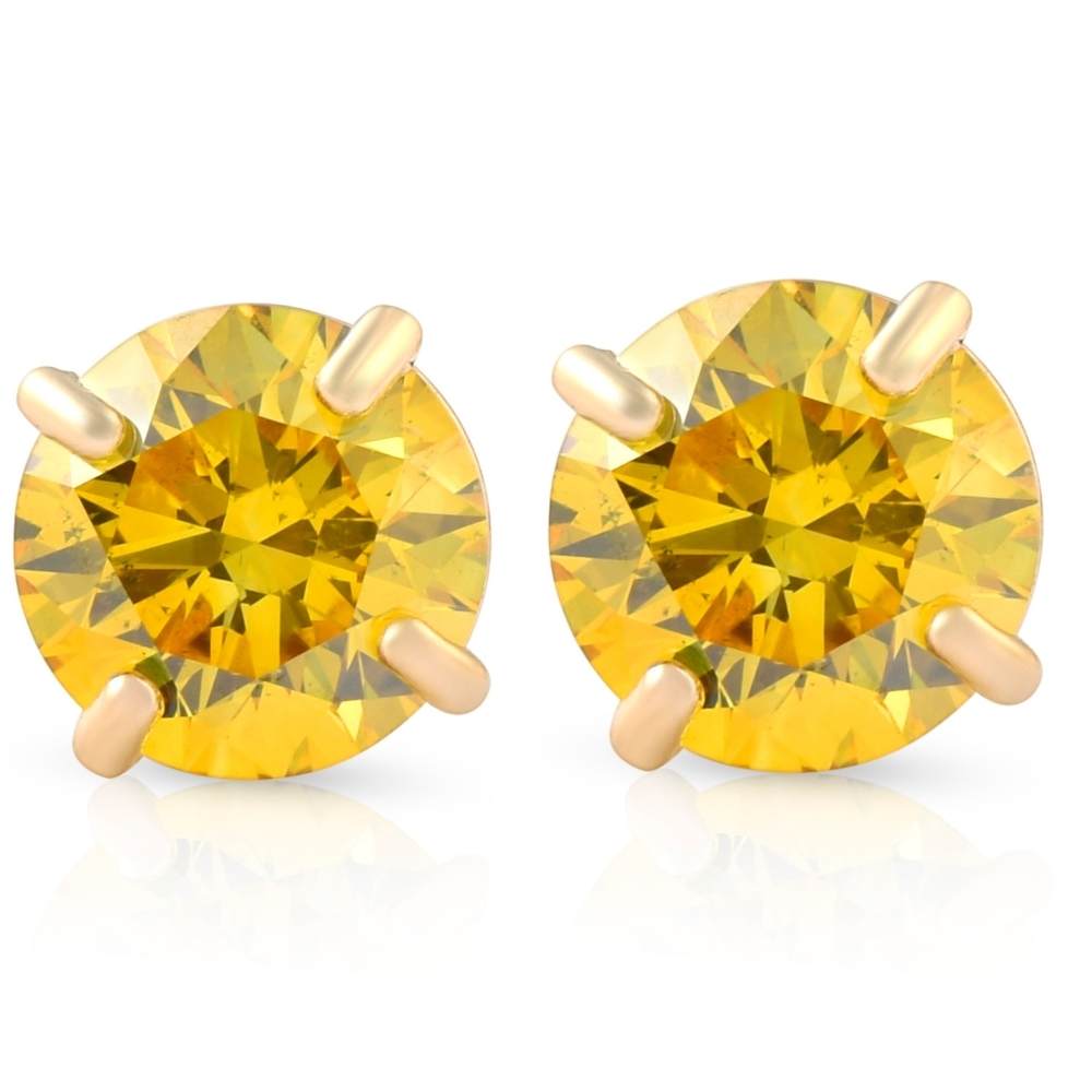 1/2ct Fancy Yellow Diamond Studs 14K Yellow Gold Screw Back Lab Grown Earrings