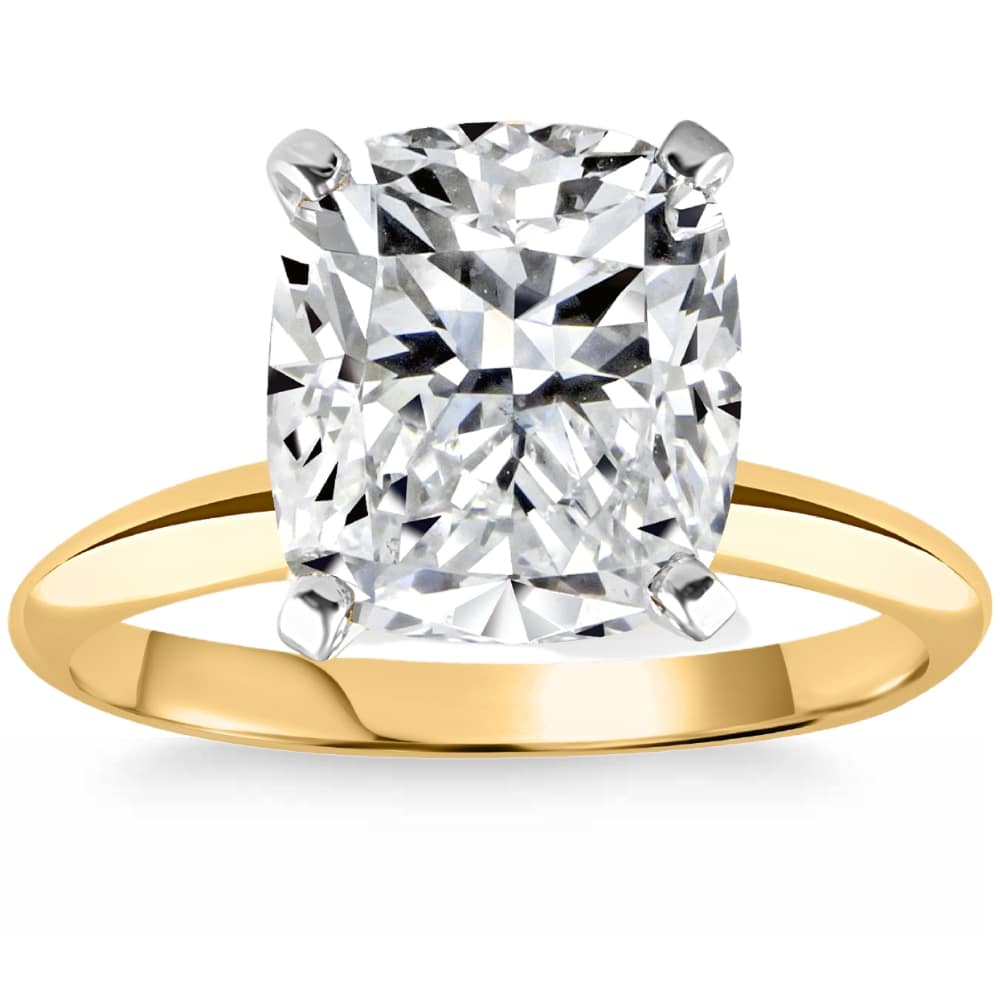 4 Ct 14k Two Tone Certified Lab Grown Cushion Diamond Engagement Ring Size: 6.5