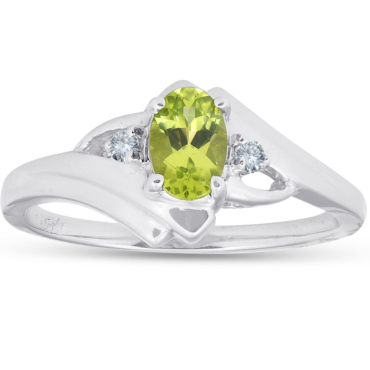 5/8ct Oval Peridot & Diamond Ring 14K White Gold Size Selectable