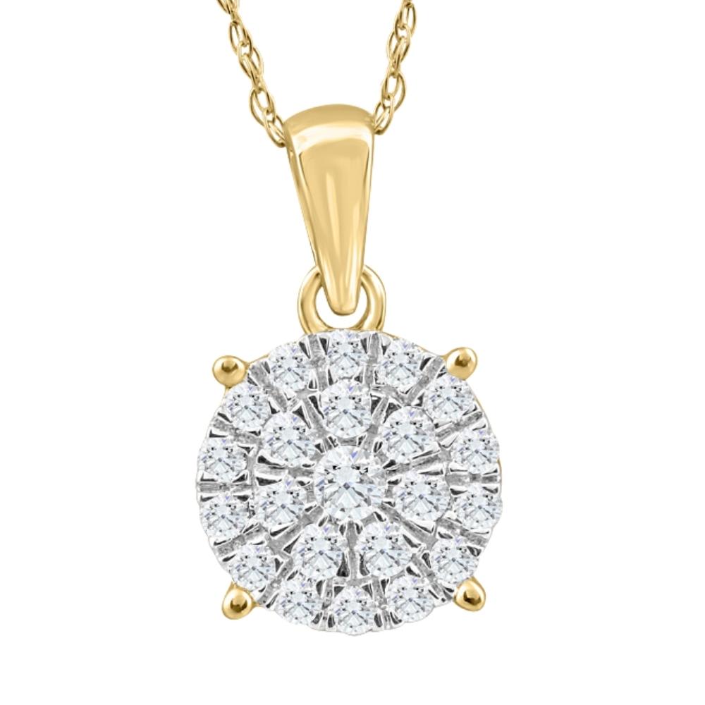 3/8Ct TW Diamond Halo 9mm Round Pendant Yellow Gold Women's Necklace 18"