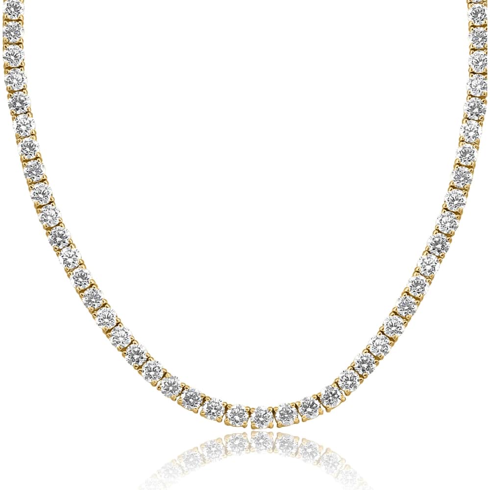 29 Ct Diamond Tennis Necklace 14K Yellow Gold 16" Lab Grown