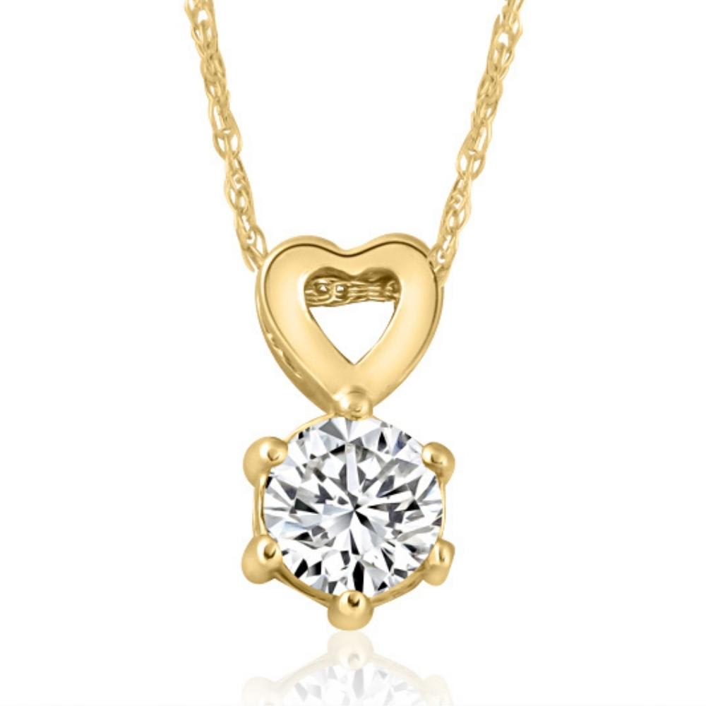 1/2Ct Diamond Solitaire Heart Pendant Necklace in White, Yellow, or Rose Gold