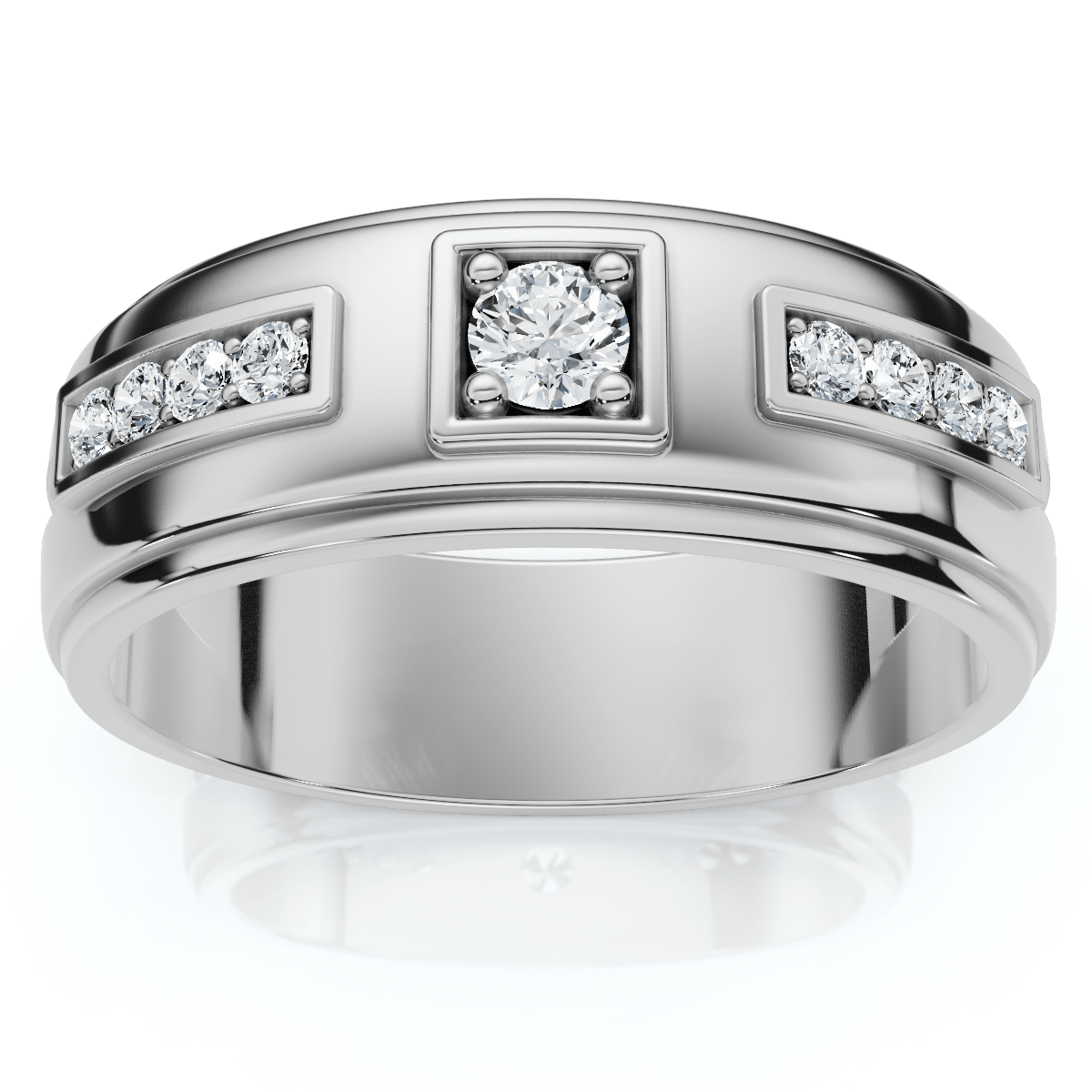 1/4 Ct Diamond Mens Wedding Band High Polished 7mm Ring
