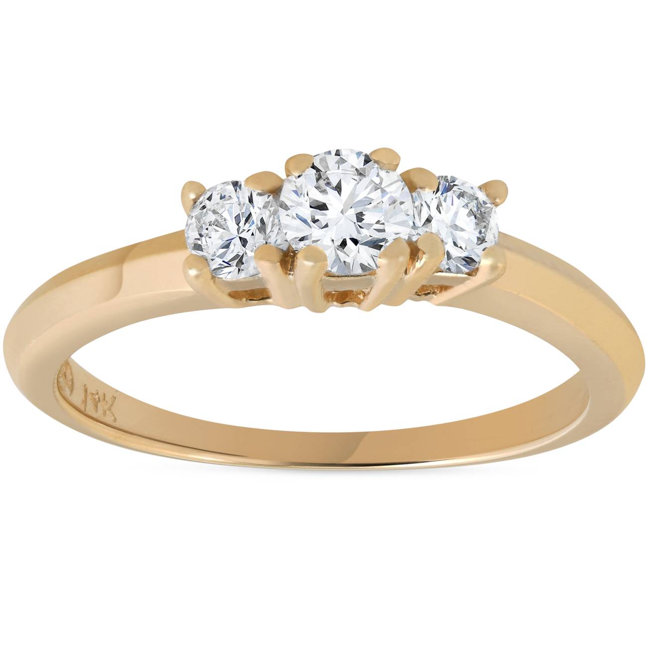 1/2ct Three Stone Diamond Engagement Ring 14K Yellow Gold Size Selectable