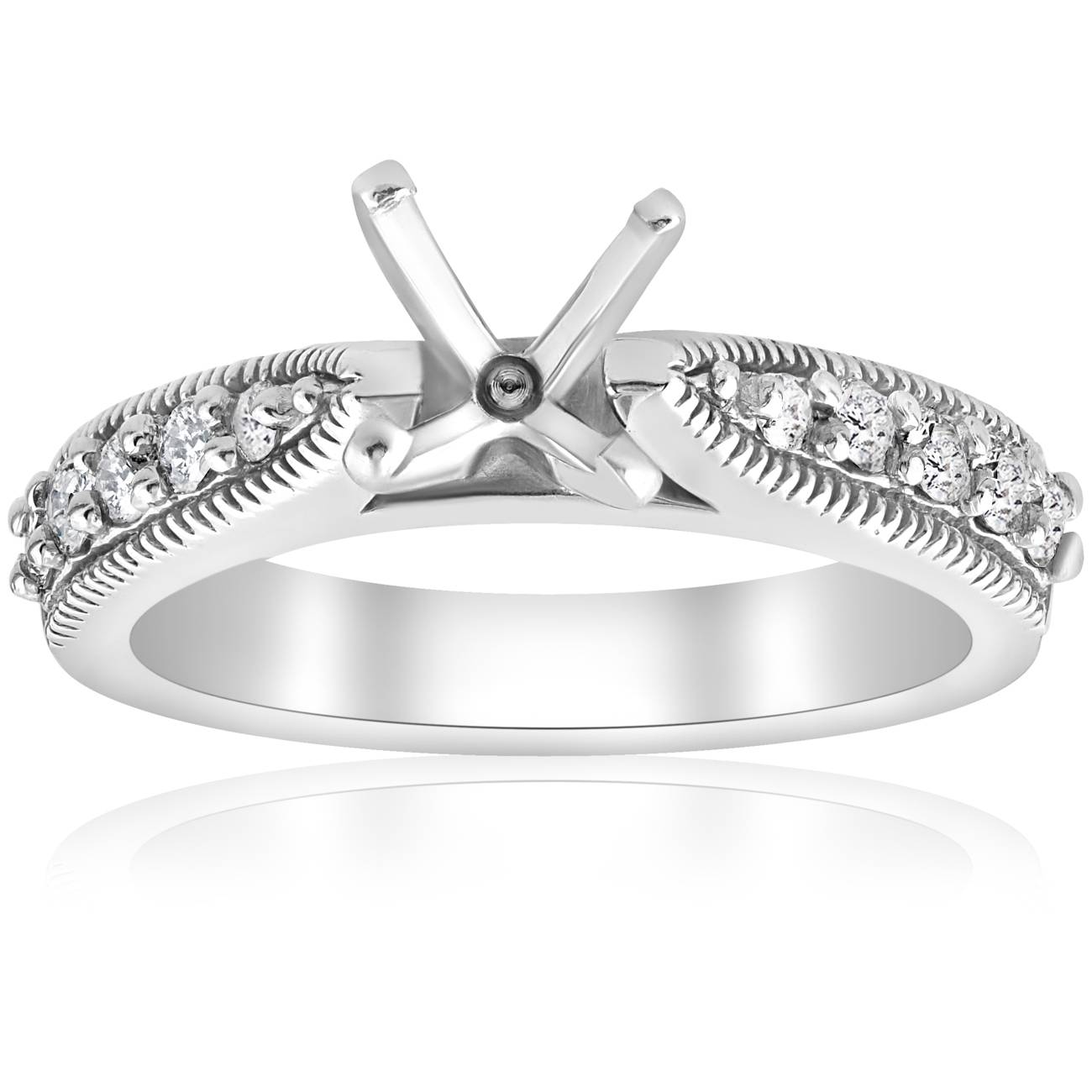 Diamond Engagement Ring Setting 14k White Gold Vintage Semi Mounting Antique Size Selectable
