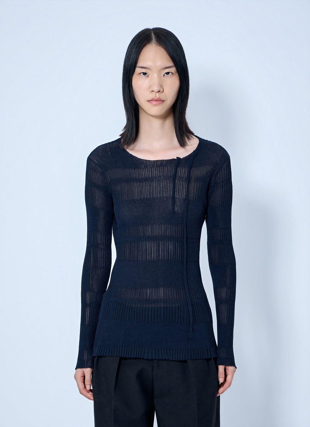 Yohji Yamamoto Women Rib Tuck D Round Neck Top