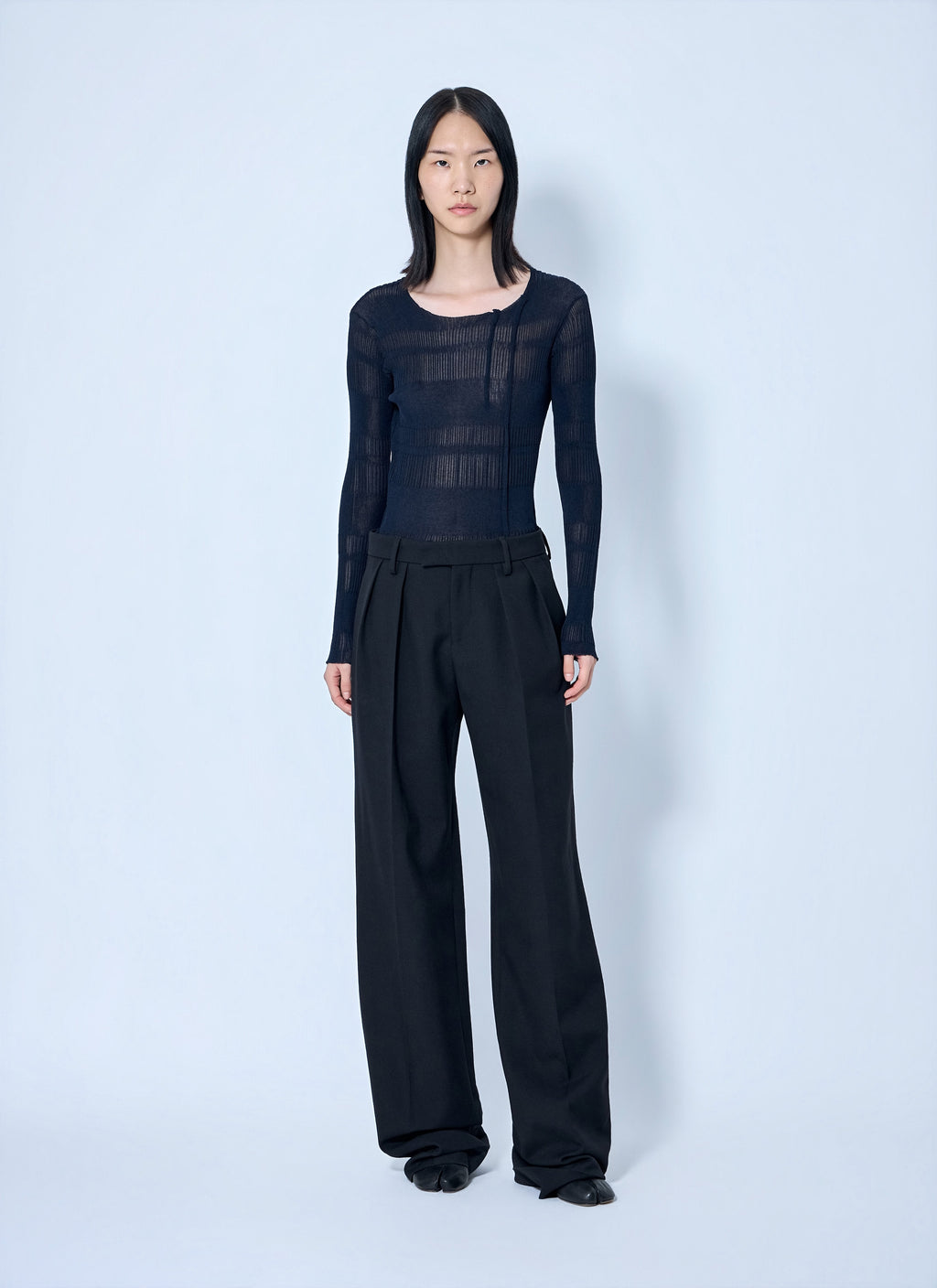 Yohji Yamamoto Women Rib Tuck D Round Neck Top