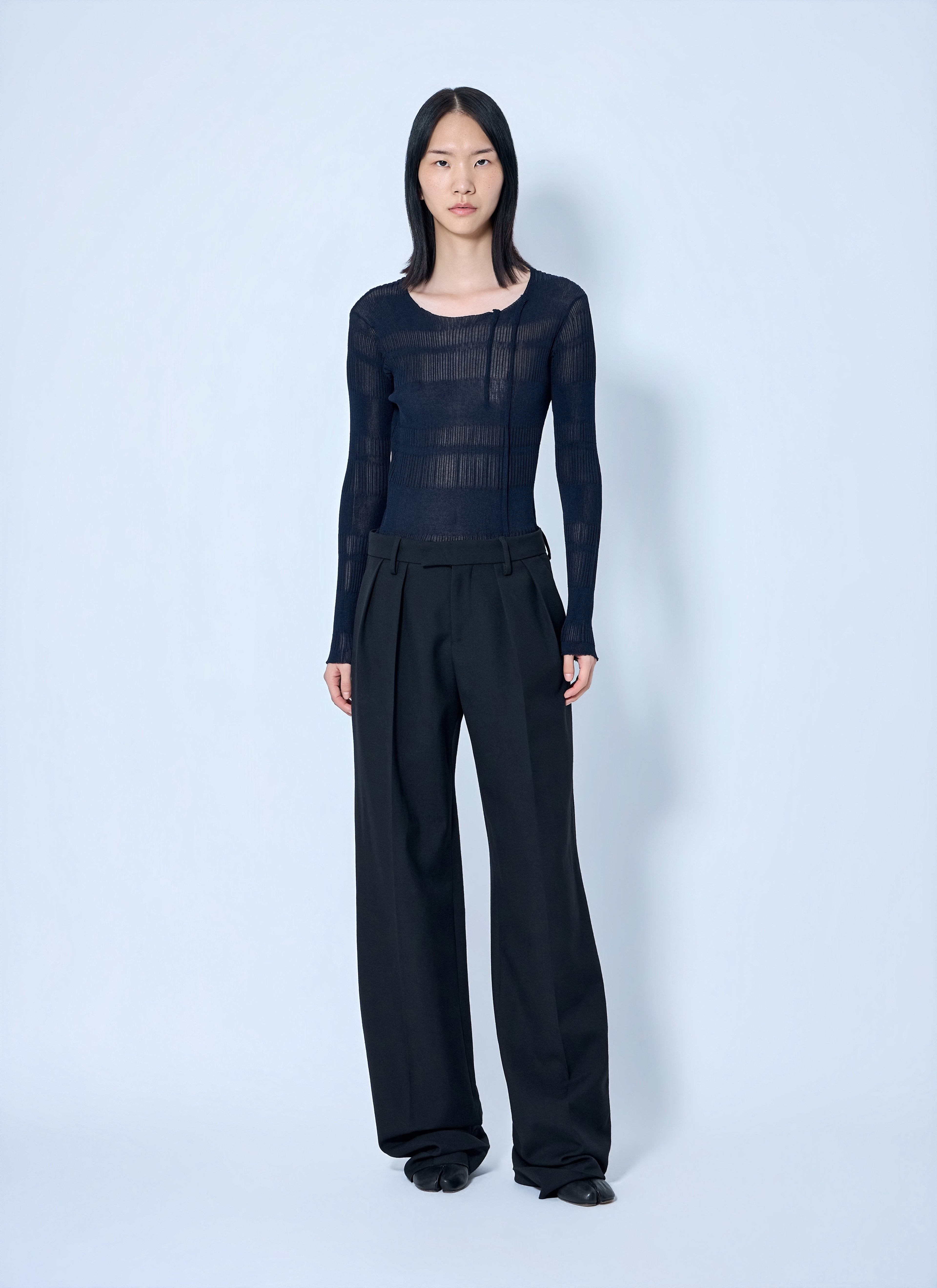 Yohji Yamamoto Women Rib Tuck D Round Neck Top