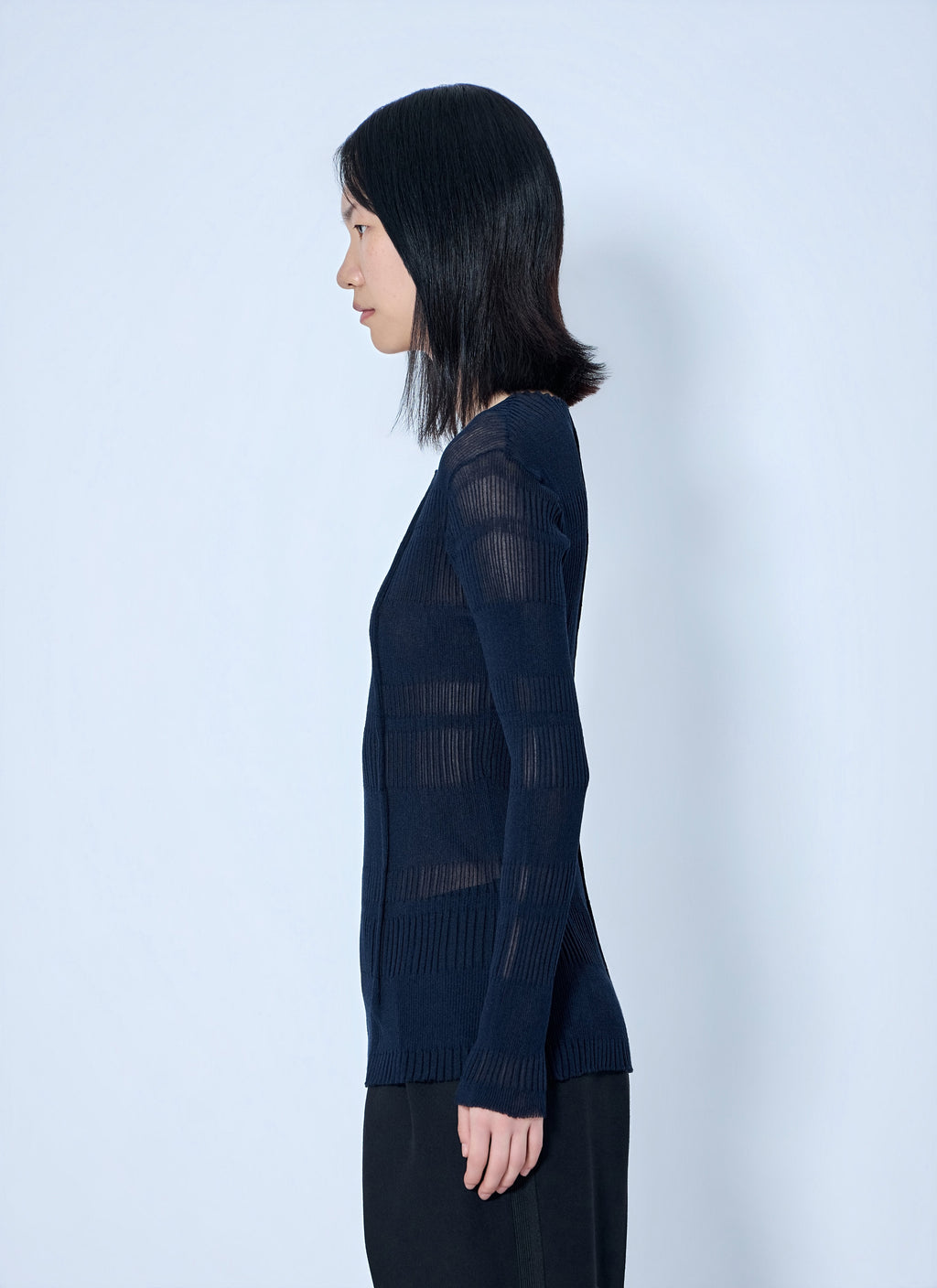 Yohji Yamamoto Women Rib Tuck D Round Neck Top