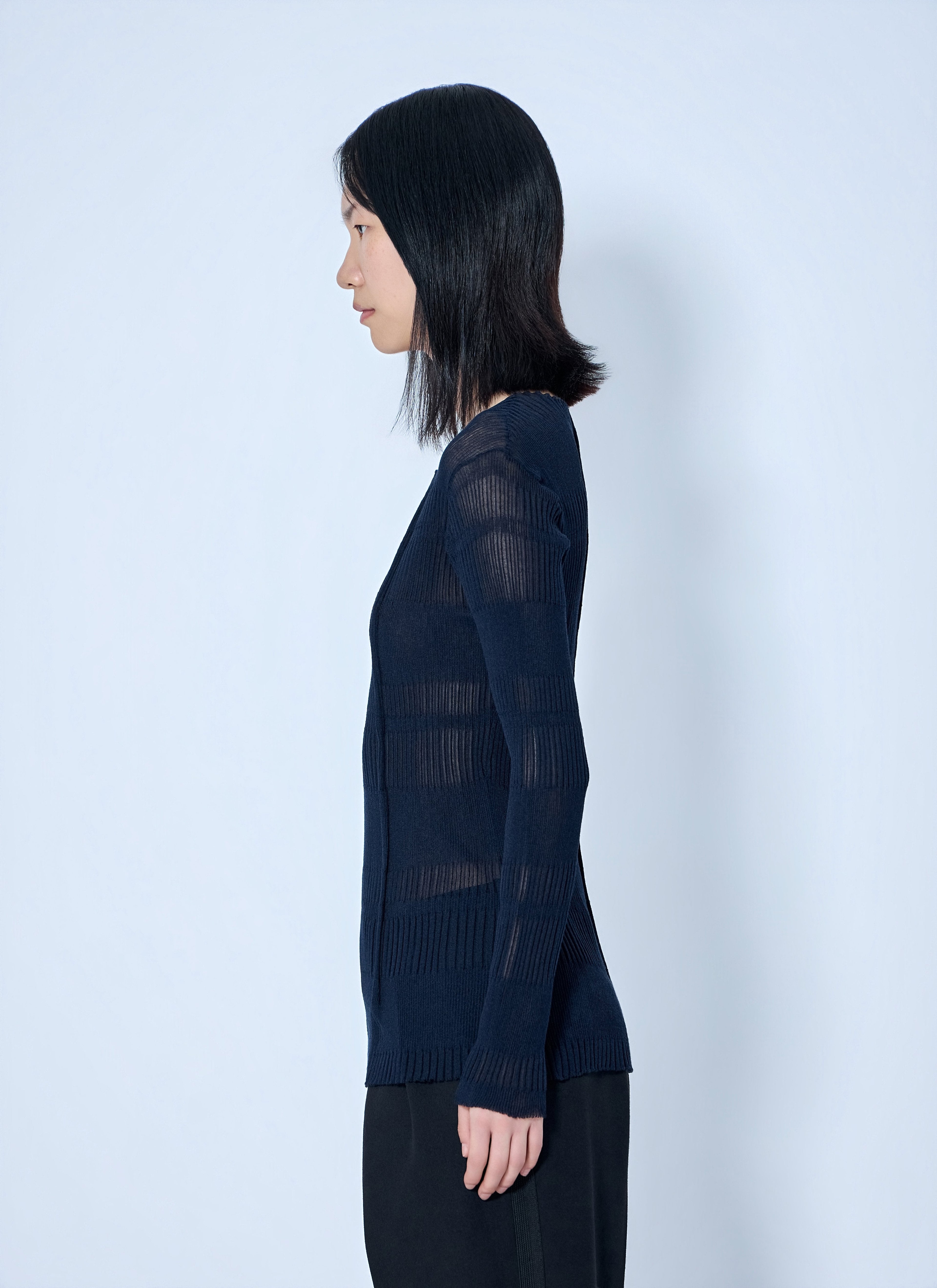 Yohji Yamamoto Women Rib Tuck D Round Neck Top