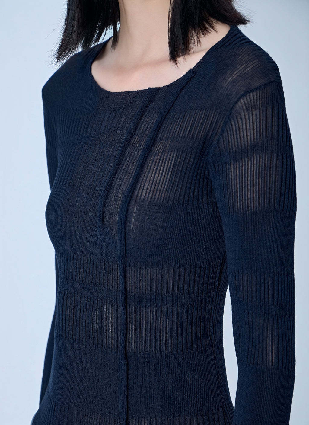 Yohji Yamamoto Women Rib Tuck D Round Neck Top