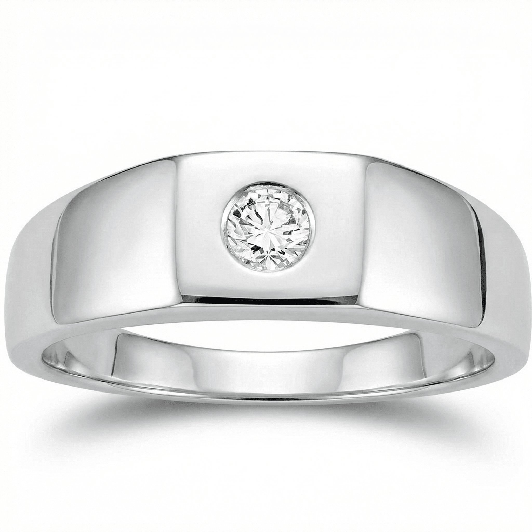 Mens White Gold 1/4ct Solitaire Bezel Diamond Ring Size Selectable