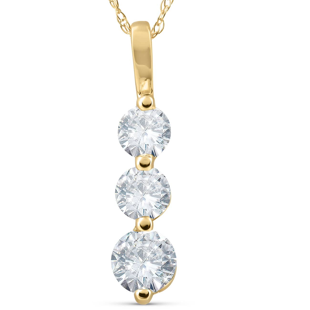 1ct Three Stone Past Present Future Diamond Pendant 14k yellow gold