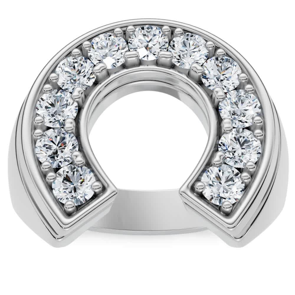 3/4 Ct Men's Diamond Horseshoe Lucky Pinkie Ring 10k White Gold Fashion Size Selectable