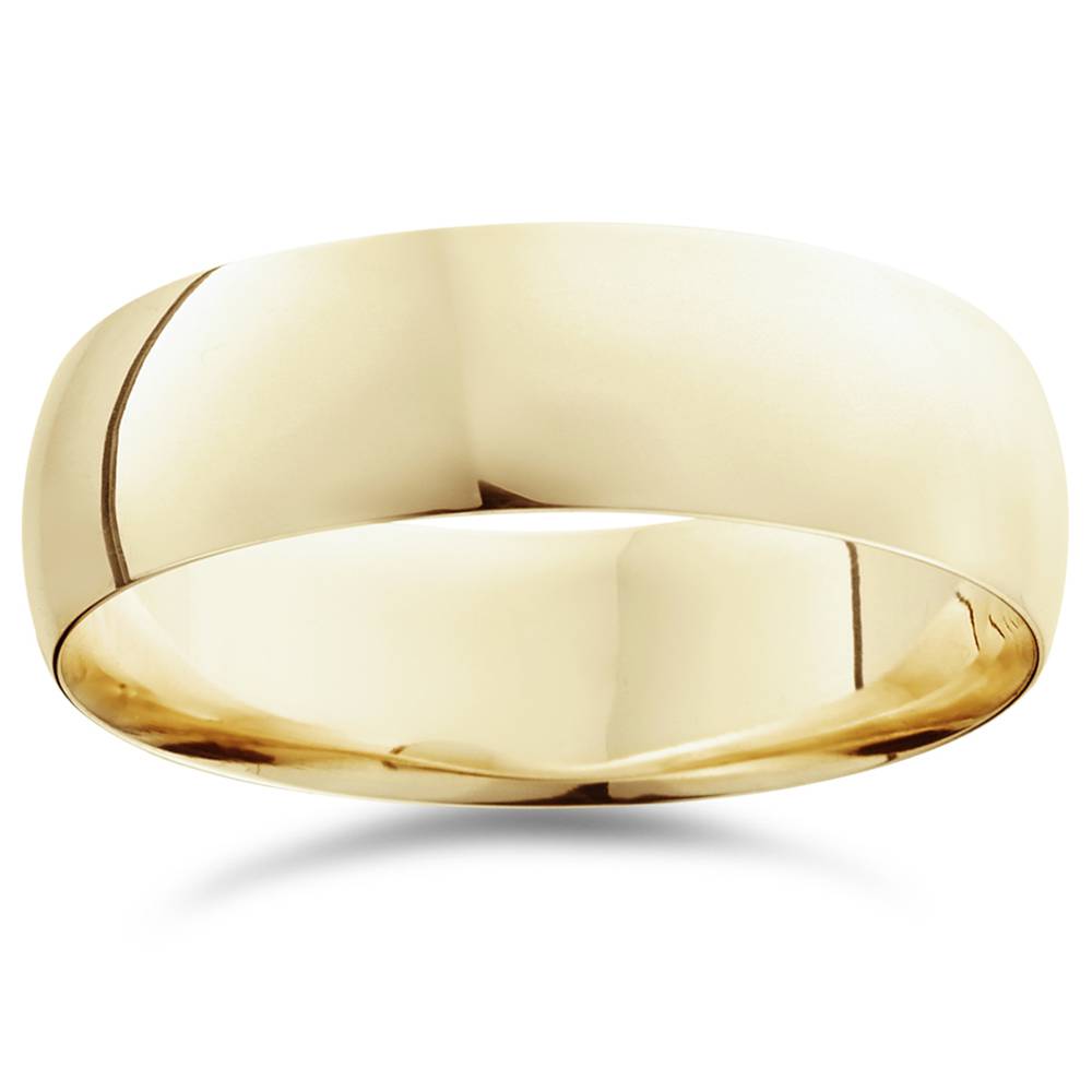 7mm Dome High Polished Wedding Band 10K Yellow Gold Size Selectable