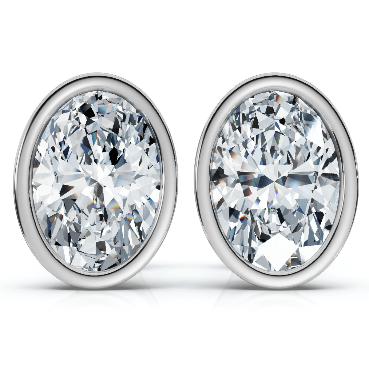 Oval Cut Diamond Bezel Studs 14k Gold Lab Grown Size: Medium