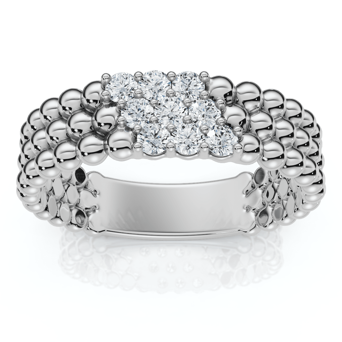Three Row Beaded Diamond Stackable Ring 14k Gold or Platinum Lab Grown