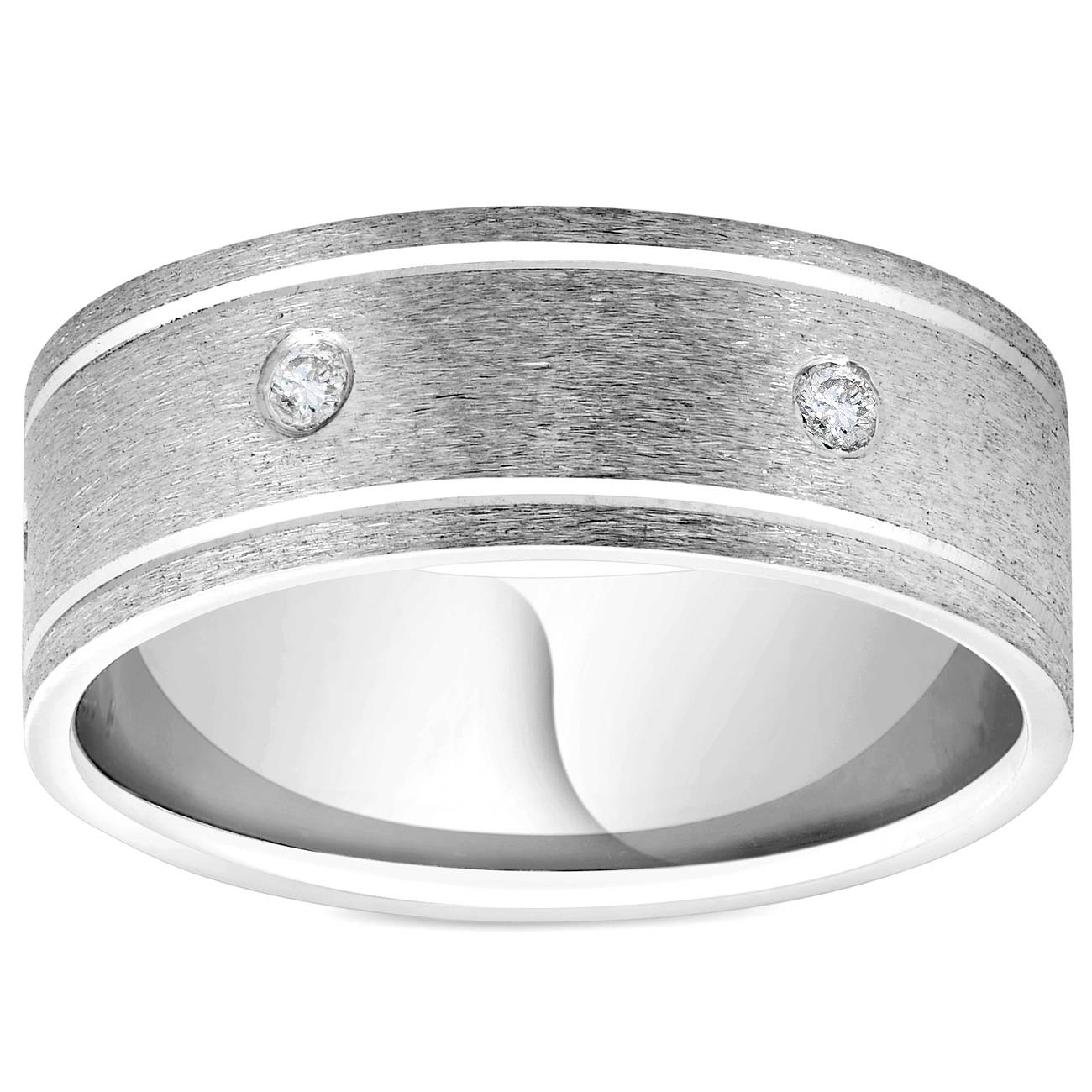 Mens 950 Platinum Diamond Brushed Wedding Ring Band Size Selectable