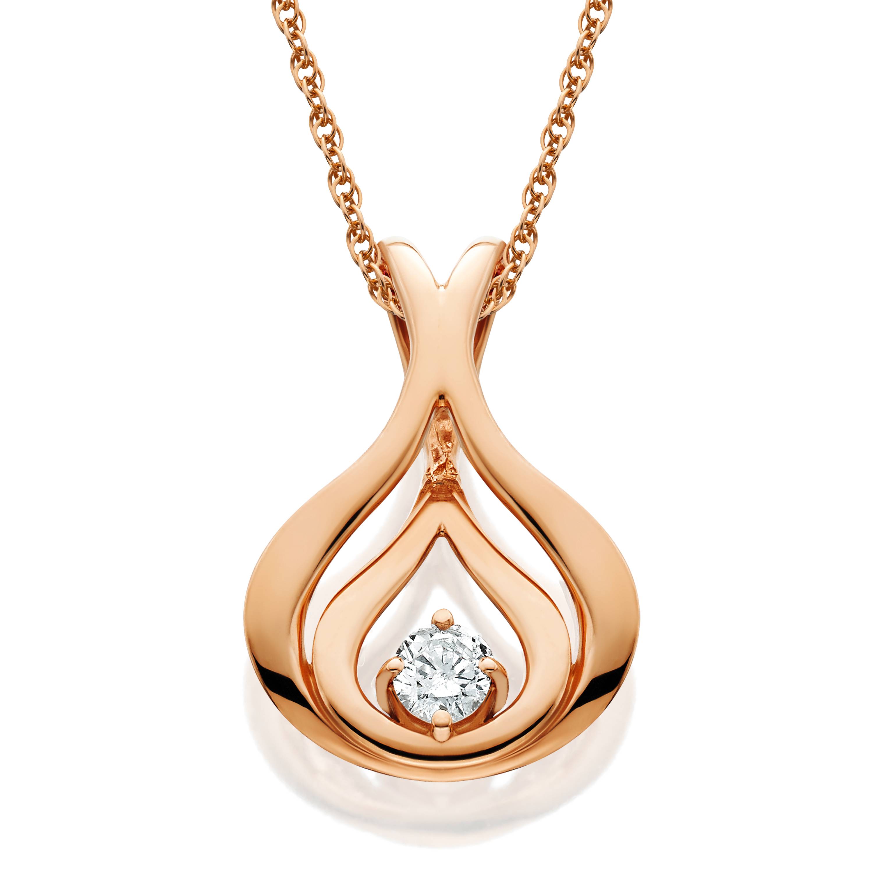 Diamond Solitaire Pendant & Chain 14k Rose Gold 5/8" Tall
