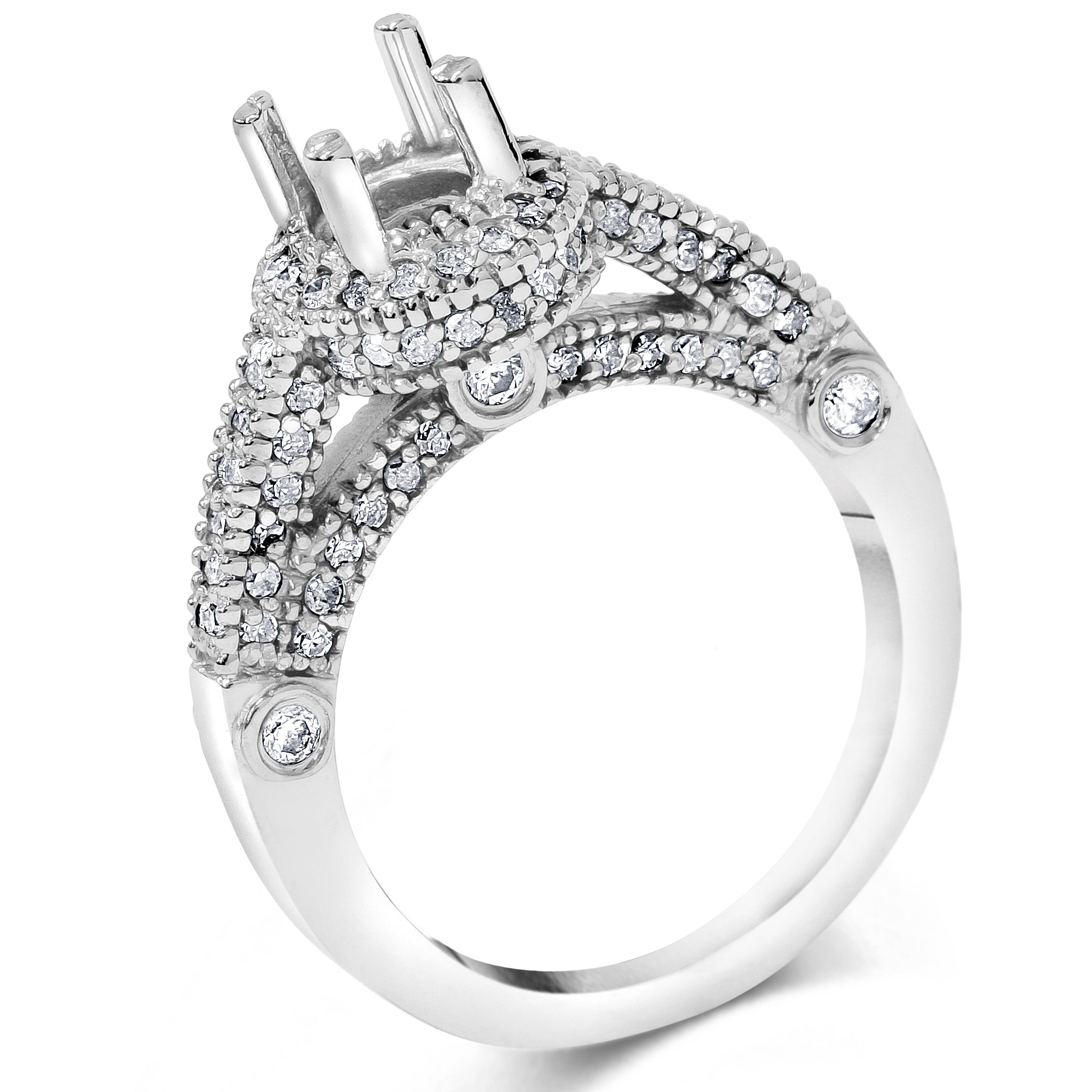 3/4ct Vintage Halo Ring Setting 14K White Gold Size Selectable