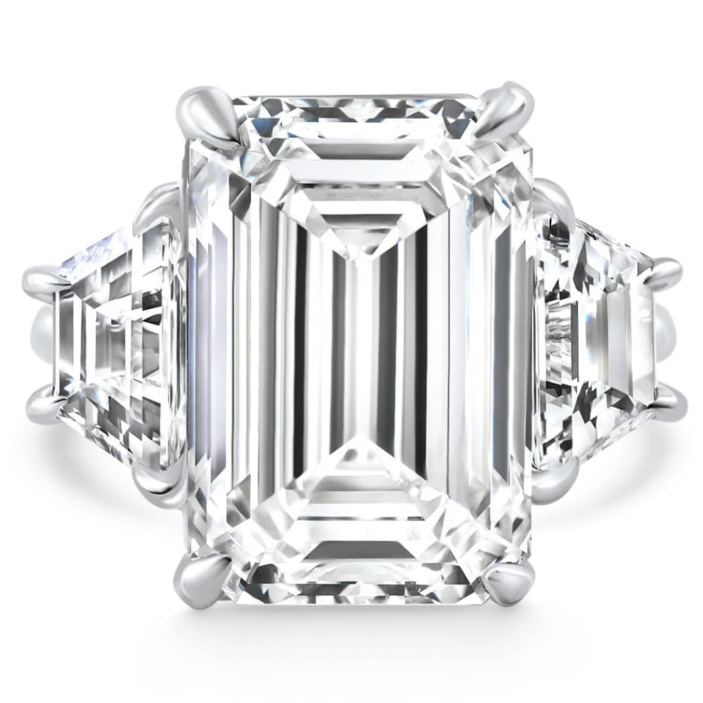 Certified 11.90Ct Emerald Diamond & Trapezoid Engagement Ring Lab Grown 14k Gold Size: 5.5
